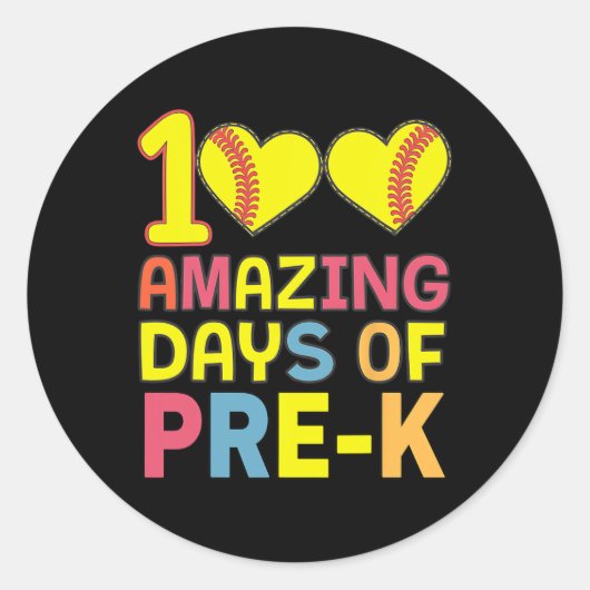 Pre-K Softbyllプレイヤー日100人の素晴らしい学生 ラウンドシール (正面)