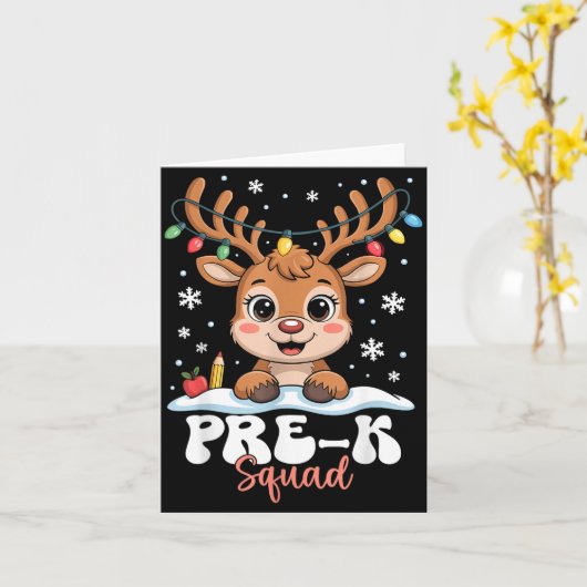 Pre-k Squad Reindeer Christmas Lights Cute Winter  カード (黄色い花)