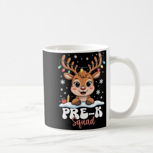 Pre-k Squad Reindeer Christmas Lights Cute Winter  コーヒーマグカップ (右)