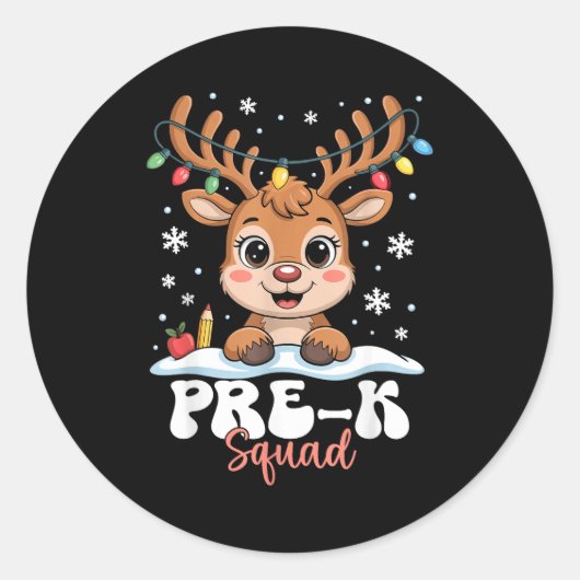 Pre-k Squad Reindeer Christmas Lights Cute Winter  ラウンドシール (正面)