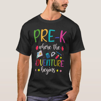 Pre K Teacher Adventure Begins First Day Preschool Tシャツ