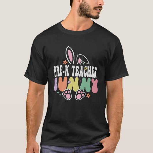 Pre k Teacher Bunny  Easter Day Groovy Family Matc Tシャツ (正面)