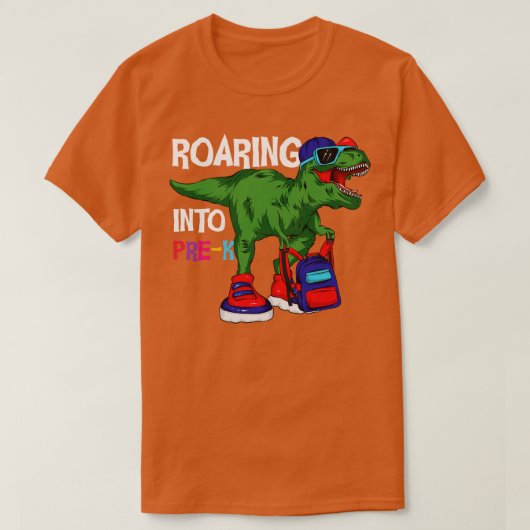 Pre K Trex Backpackグラフィックおもしろいボーイに轟音 Tシャツ (デザイン正面)