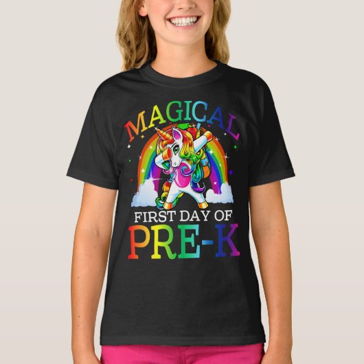 Pre-K Unicorn新学期の魔法の初日 Tシャツ (正面)