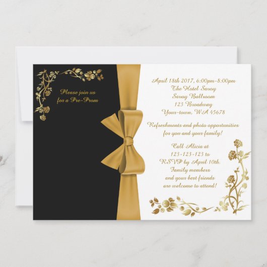 Pre-Promの招待、白と黒、RSVPを含む 招待状 (正面)
