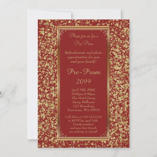 Pre Prom、Pre-Prom、Sweet-16、Redのグリッター 招待状 (正面)