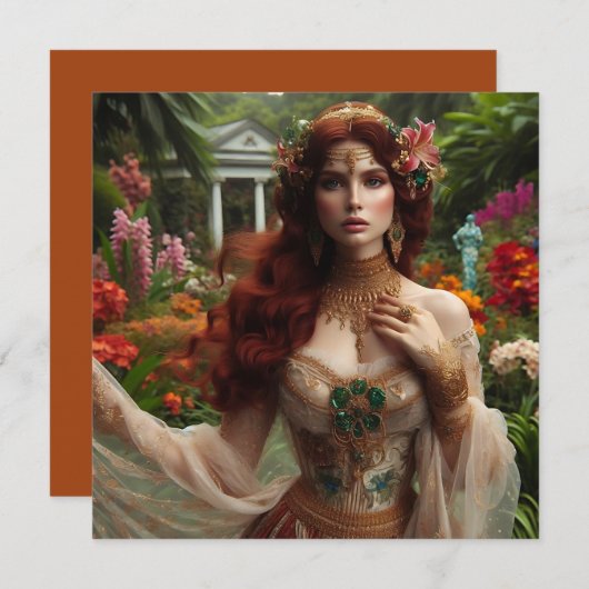 Pre-Raphaelite gilded woman 1 in garden カード (正面/裏面)