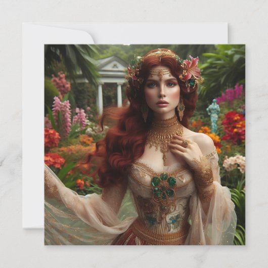 Pre-Raphaelite gilded woman 1 in garden カード (正面)