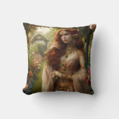Pre-Raphaelite gilded woman 2 in garden クッション (正面)