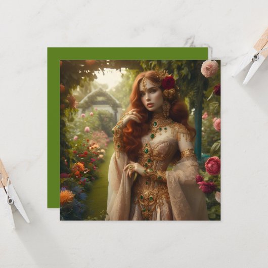 Pre-Raphaeltie gilded woman 2 in garden カード (正面/裏面インサイチュ)
