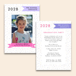 PRE-SCHOOL girl卒業写真かわいい2025 招待状