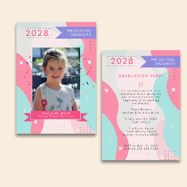 PRE-SCHOOL girl Graduation Photo invitation 2025 招待状