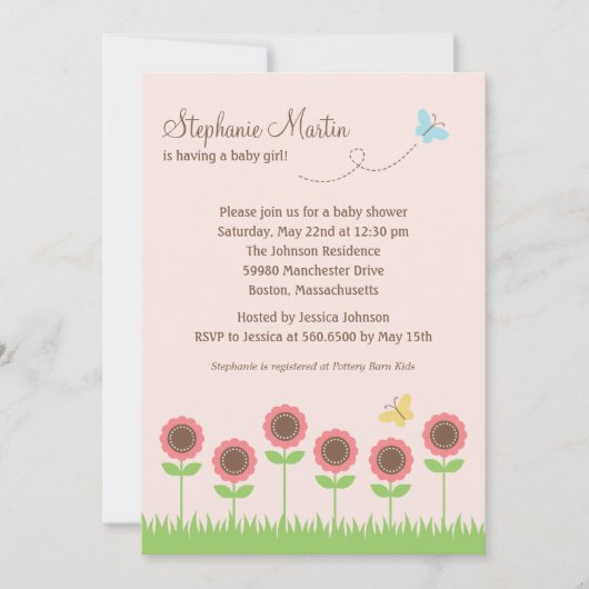 Precious Blooms ベビーシャワー招待状 招待状 (正面)