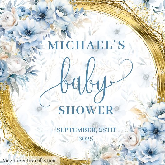 Precious dusty blue flowers gold baby shower nap 