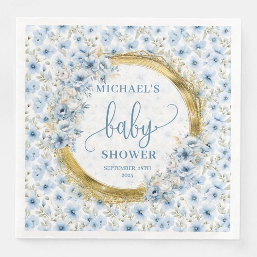 Precious dusty blue flowers gold baby shower nap  (正面)