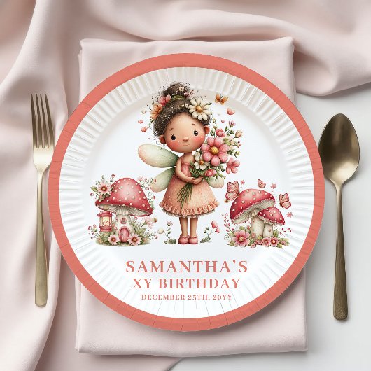 Precious Fairy 8th Birthday Pink Flowers Paper ペーパープレート