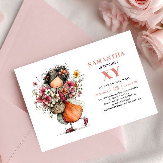 Precious Fairy Girl 8th Birthday Blush Pink invite 招待状