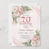 Precious Light Pink Bohemian Floral 70th Birthday  招待状 (正面)