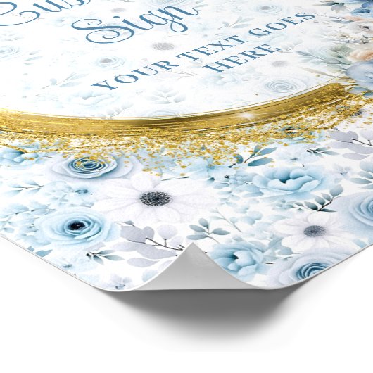 Precious pastel blue flowers gold boho custom sign ポスター (角)