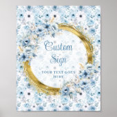 Precious pastel blue flowers gold boho custom sign ポスター (正面)