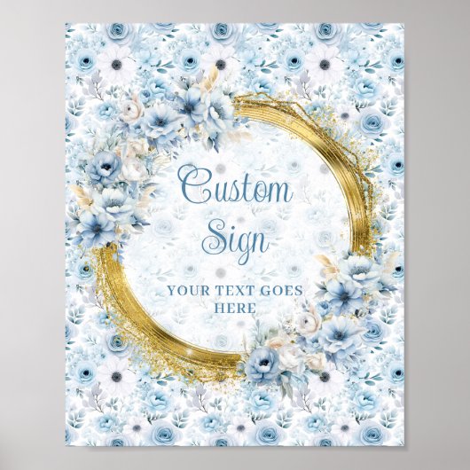 Precious pastel blue flowers gold boho custom sign ポスター (正面)