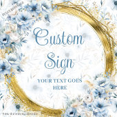 Precious pastel blue flowers gold boho custom sign ポスター