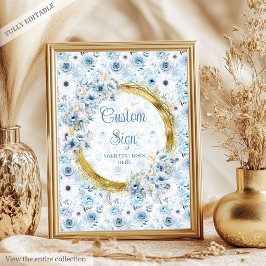 Precious pastel blue flowers gold boho custom sign ポスター