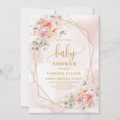 Precious pastel pink and gold baby shower girl  招待状 (正面)