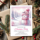 Precious Pink Snowman Editable Kids Christmas  招待状