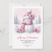 Precious pink snowman kids card editable シーズンカード (正面)
