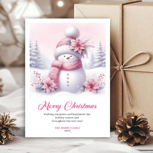 Precious pink snowman kids card editable シーズンカード