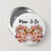 Precious Twin Baby Girls in Pink Hats Mom-To-Be  缶バッジ (正面&裏面)