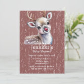 Precious White Reindeer Red Shiny Nose Baby Shower 招待状 (スタンド正面)