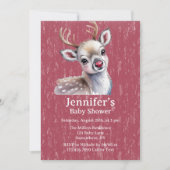 Precious White Reindeer Red Shiny Nose Baby Shower 招待状 (正面)