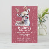 Precious White Reindeer Red Shiny Nose Baby Shower 招待状 (スタンド正面)
