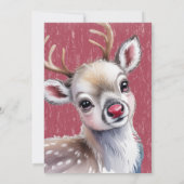 Precious White Reindeer Red Shiny Nose Baby Shower 招待状 (裏面)