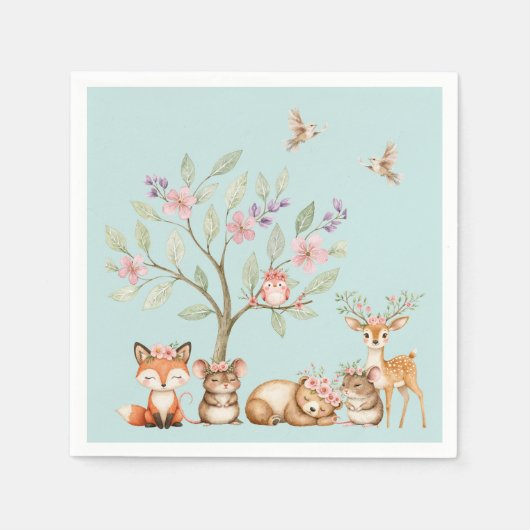 Precious Woodland Animals Baby Shower スタンダードカクテルナプキン (正面)