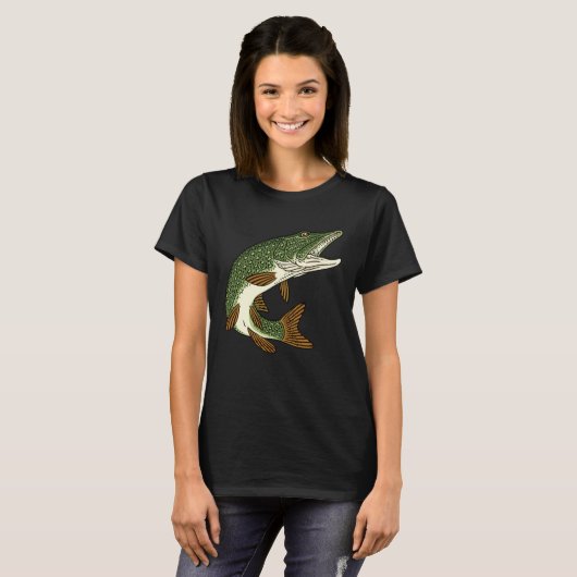 Predatory fish fishing pike motif for anglers and  tシャツ (正面フル)