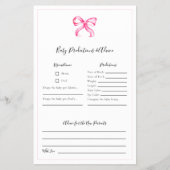  Predictions and Advice Game Pink Bow Baby Shower チラシ (正面)