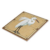 Preening Egret – 美術工芸品セラミックタイル タイル (側面)