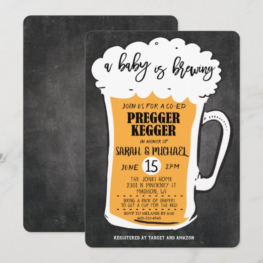 Pregger Kegger ビアベビーシャワー招待状 招待状 (正面/裏面)