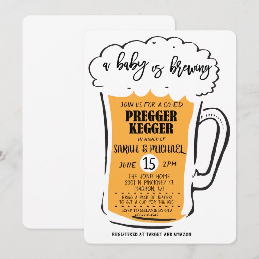 Pregger Kegger ビアベビーシャワー招待状 招待状 (正面/裏面)