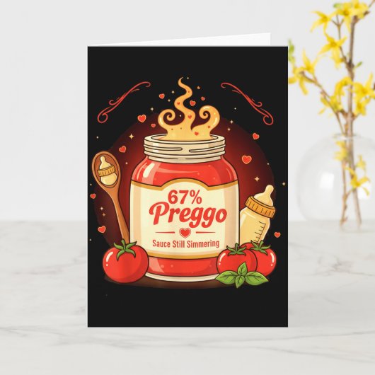 Preggo Sauce Pasta Pregnancy Announcement Funny 67 カード (黄色い花)