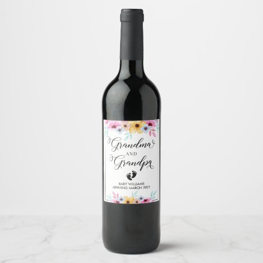 Pregnancy Announcement Floral Wine Label ワインラベル (正面)