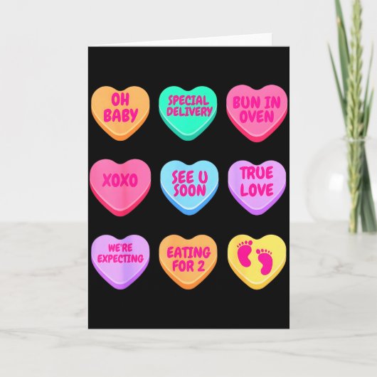 Pregnancy Announcement Hearts Candy Valentines Bab カード (正面)