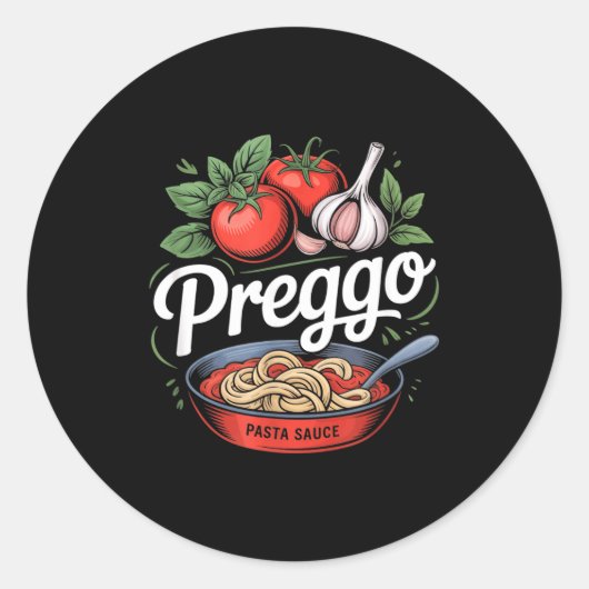 Pregnancy Announcement Prego Pasta Sauce Funny Pre ラウンドシール (正面)