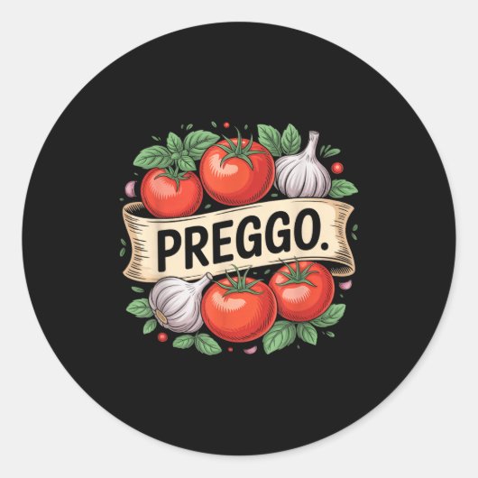 Pregnancy Announcement Prego Pasta Sauce Funny Pre ラウンドシール (正面)