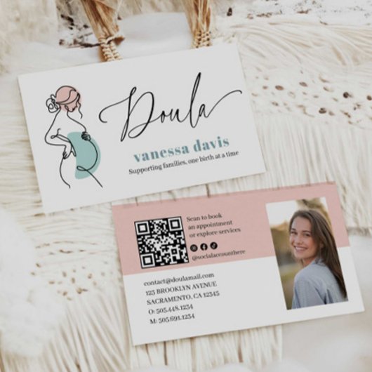 PREGNANCY LINE ART DOULA BIRTH WORKER QRCODE PHOTO 名刺