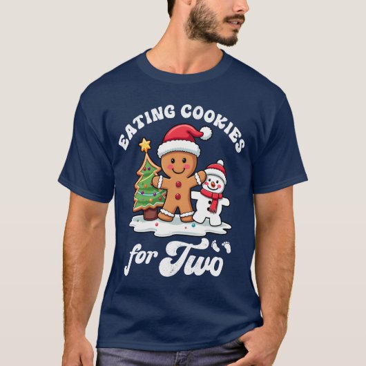 Pregnant Holiday Pregnancy Eating Cookies forwo fu Tシャツ (正面)
