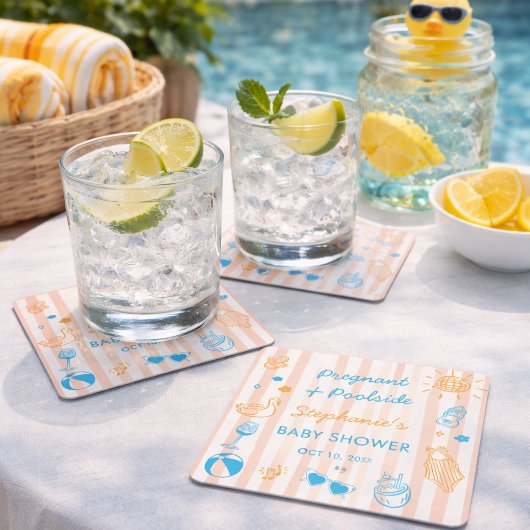 Pregnant & Poolside Summer Pool Party Baby Shower スクエアペーパーコースター